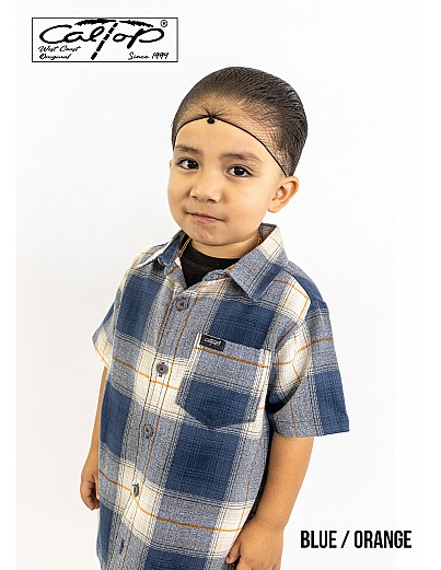 KS001 S/S PLAID : BLUE-ORANGE